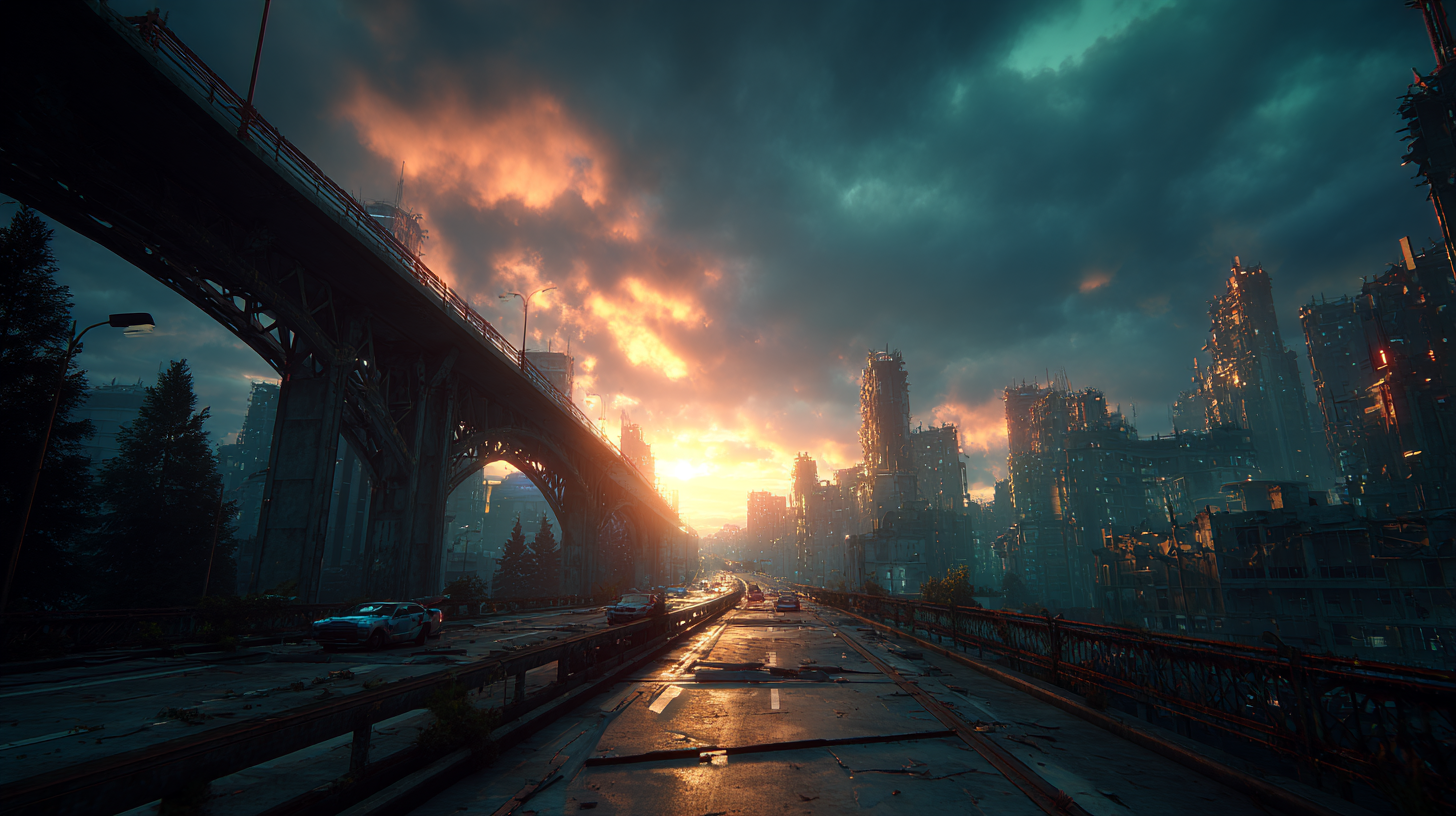 Wide urban cityscape scene