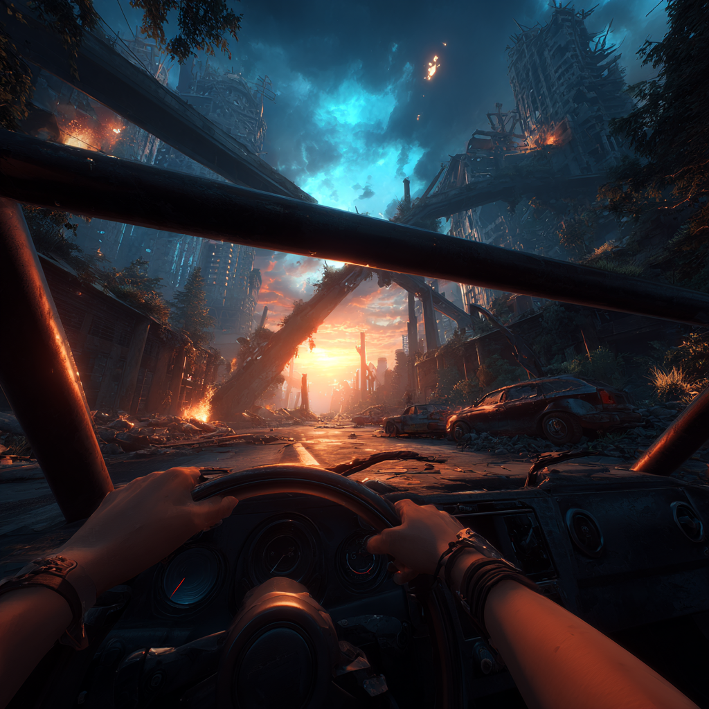 Driving through city streets